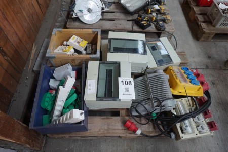 Pallet with various switchboards, sockets, fuse boxes, etc.