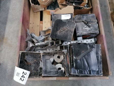 Pallet with various nail bands, brackets, etc.