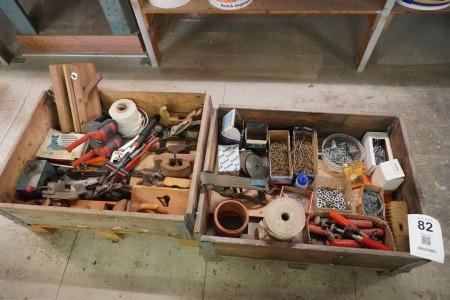 Various hand tools + nails & screws