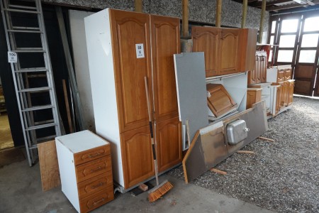Large lot of kitchen cabinets, worktop etc