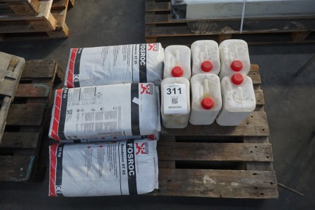 5 bags of cement + 6 cans of acrylic-based mixing liquid