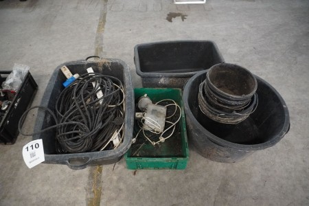 Various mason tubs, extension cables, etc.