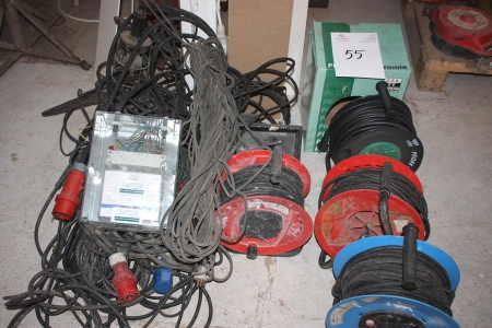 4 x cable drum + power meter + power cables, lighting, etc.