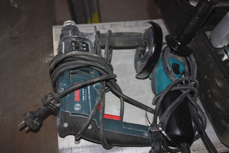 Slagboremaskine, Bosch GBH2-20D + vinkelsliber, Makita, ø 125 mm + crosscut saw, TopCraft, 1400 watt, ø 185 mm