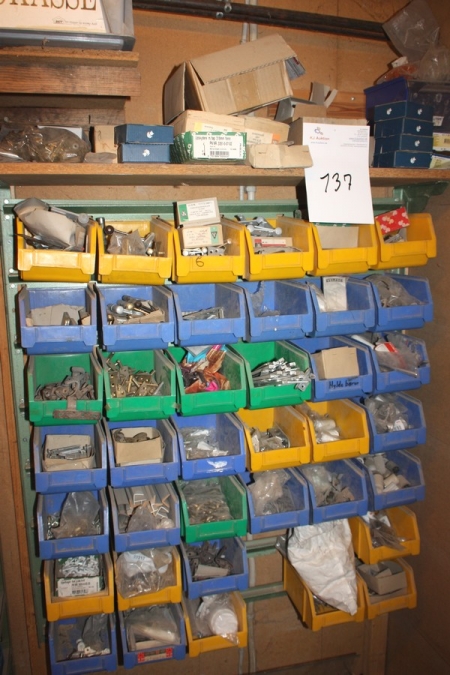 Assortment Boxes + top shelf containing: brackets, etc.