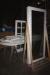 Hvidbjerg patio, height approx. 215 mm, labeled KG 74 V1 H16 right + 5 patio doors without glass on trestles, used, width of about 84 cm, l1 approx. 225, l2 approximately 194.5 cm, oblique top + Double patio, wood used. height approx. 197 cm, width / door