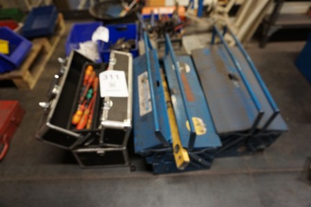 3 pieces. tool boxes with various hand tools