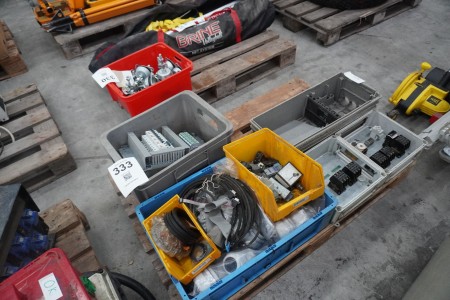 Pallet with various fuses, electrical components, fittings, etc.