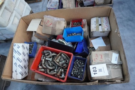 Box with a large batch of fittings, bends for hydraulics