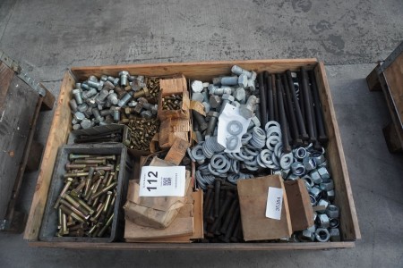Pallet with a large batch of bolts, washers & nuts in mm
