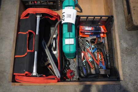 Various hand tools, tool box & spanner set