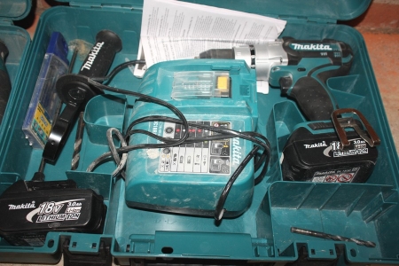 Slagboremaskine, Makita + aku-boremaskine, Makita BHP 454 + 2 batterier + lader