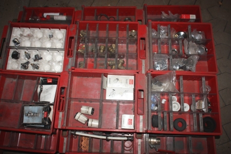 Pallet with various assortment boxes with plumbing fittings