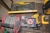 Trolley with content (3 cable reels, masonry, tube bending tools, cordless drill, Dewalt + 2 batteries + charger + toolkit with content (angle grinder, Makita, etc.)