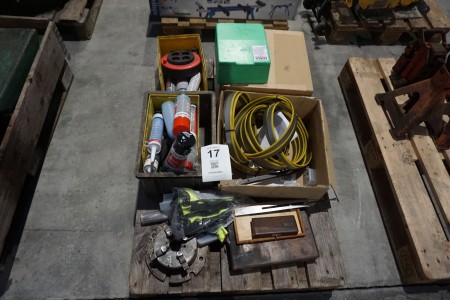 Various window cleaners, bandsaw blades, measuring tools, etc.