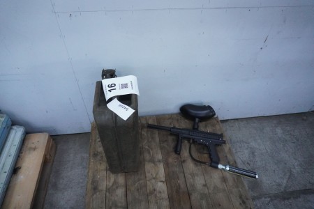 Paintball gun and retro petrol can