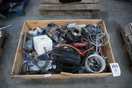 Pallet with various fittings, tools, etc.