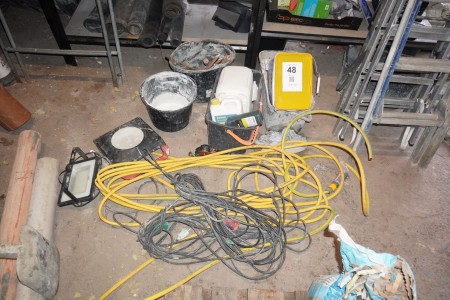2 pcs. lamps, masonry tools, various hoses, cables, etc.