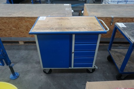 Work table on wheels with drawers and cabinet