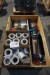 Pallet with various screw clamps, aluminum tape etc.