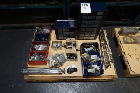 Assortment shelves with contents + various air cylinders, etc.