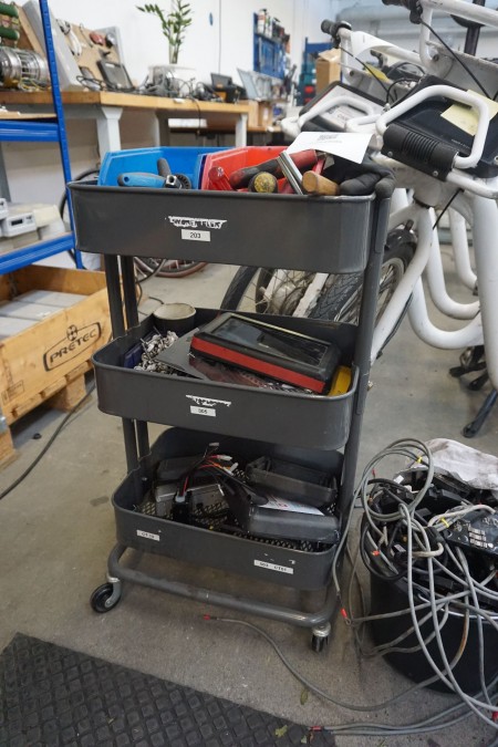 Workshop trolley with contents of various hand tools, etc.