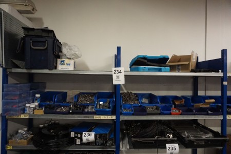 contents of 4 shelves of various bolts, screws, nuts, etc.