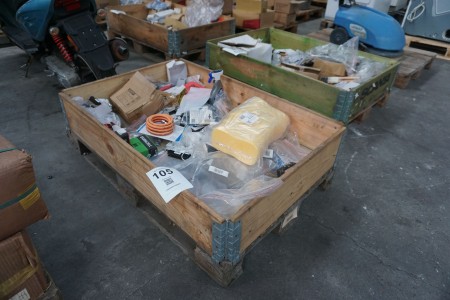 Pallet with various batteries, hoses, silicone, etc.