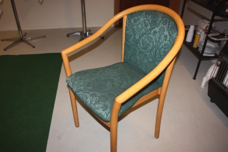 25 Wooden chairs, beech with green upholstery