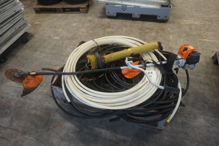 Pallet with various hoses, cables, etc.