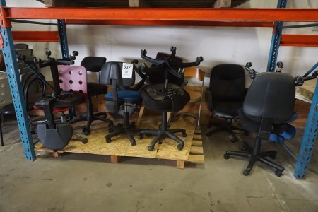 Contents on pallet rack of various office chairs, tables, bricks, etc.