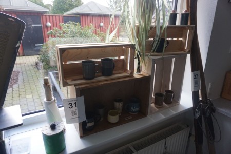 Contents of windowsill, various ceramics and boxes