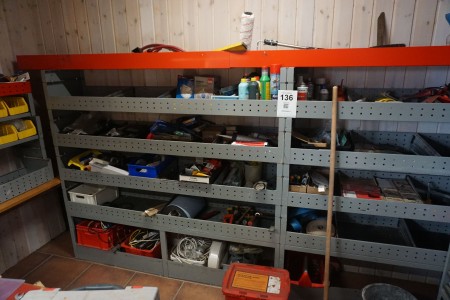 Workshop rack with contents ä tools, straps, spirit level, tape measure, etc.