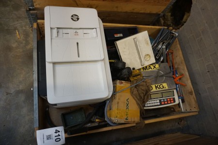 Contents of pallet of printer, weight, etc.